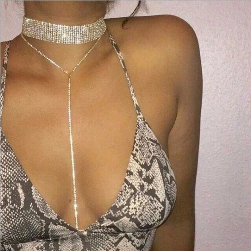 

Vol Strass Ketting Double Layer Ketting Sieraden Voor Vrouwen Verklaring Lange Tassel Choker Crystal Kraag Party Jewell