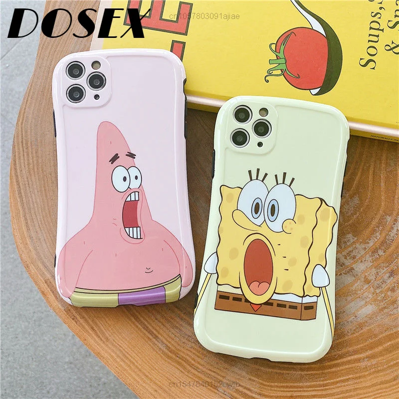 

Co-brand SpongeBobs Cartoon Case For iPhone 11 12 Pro Max Case Xsmax Cover XR Patrick Sponge Star Bobs 7 8 Plus Cases Cute Cover