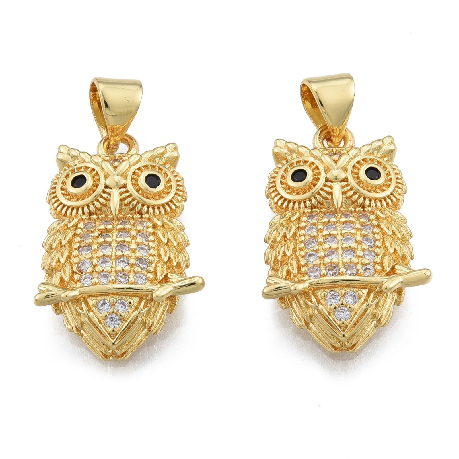 

Pandahall 10pcs Owl Brass Micro Pave Clear Cubic Zirconia Pendants Charms With Snap on Bails For Necklace Jewelry Making Gift