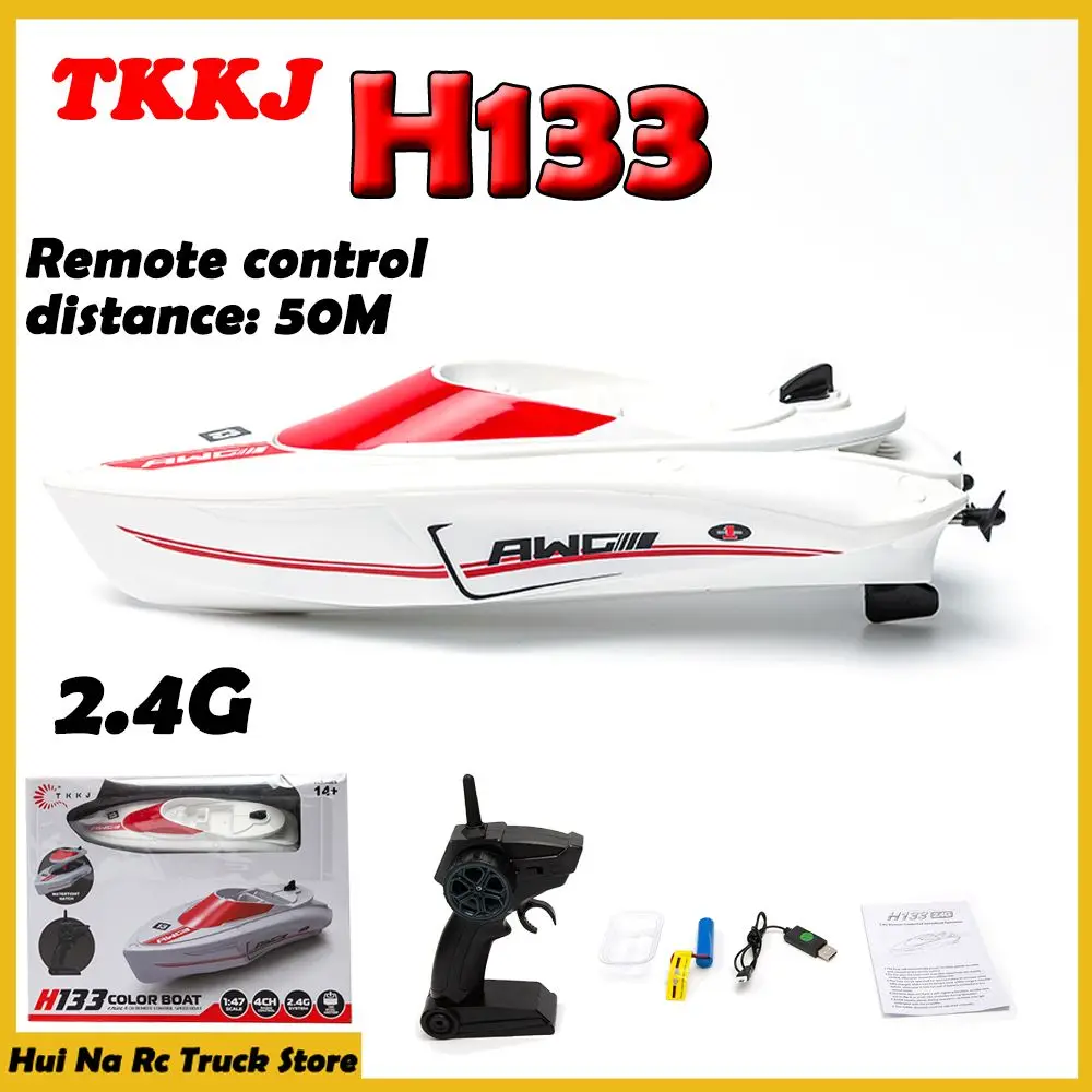 TKKJ RC Boat High Speed Racing Boat Waterproof Rechargeable Electric Radio Remote Control Speedboat H133 2.4G Toy For Boy Gifts