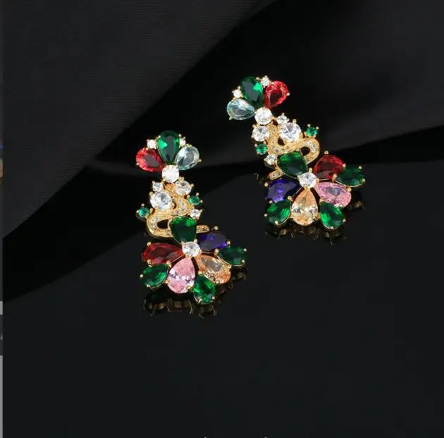 

2022 новые роскошные стильные цветные серьги с микро-инкрустацией из циркония, женские темпераментные серьги, элегантные женские винтажные ю...