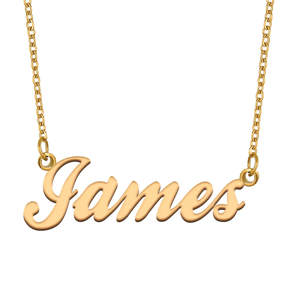 

James Name Necklace for Women Stainless Steel Jewelry Gold Plated Nameplate Chain Pendant Femme Mothers Girlfriend Gift