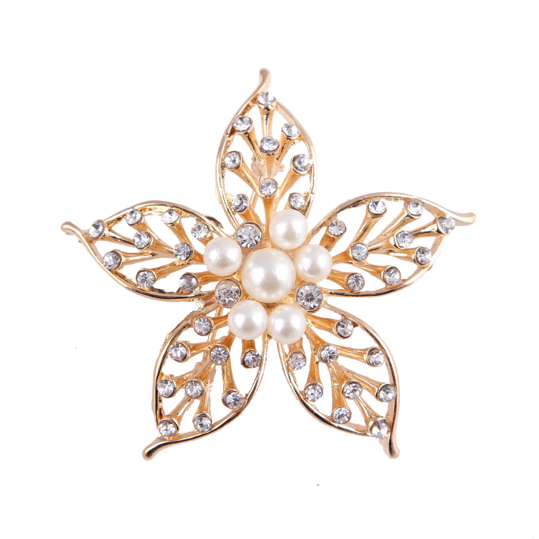 

Lapel Pins Nice Rhinestone Simulated Pearl Pentagram Flower Brooches for Women Wedding Party Clothing Dress Jewelry Accesories