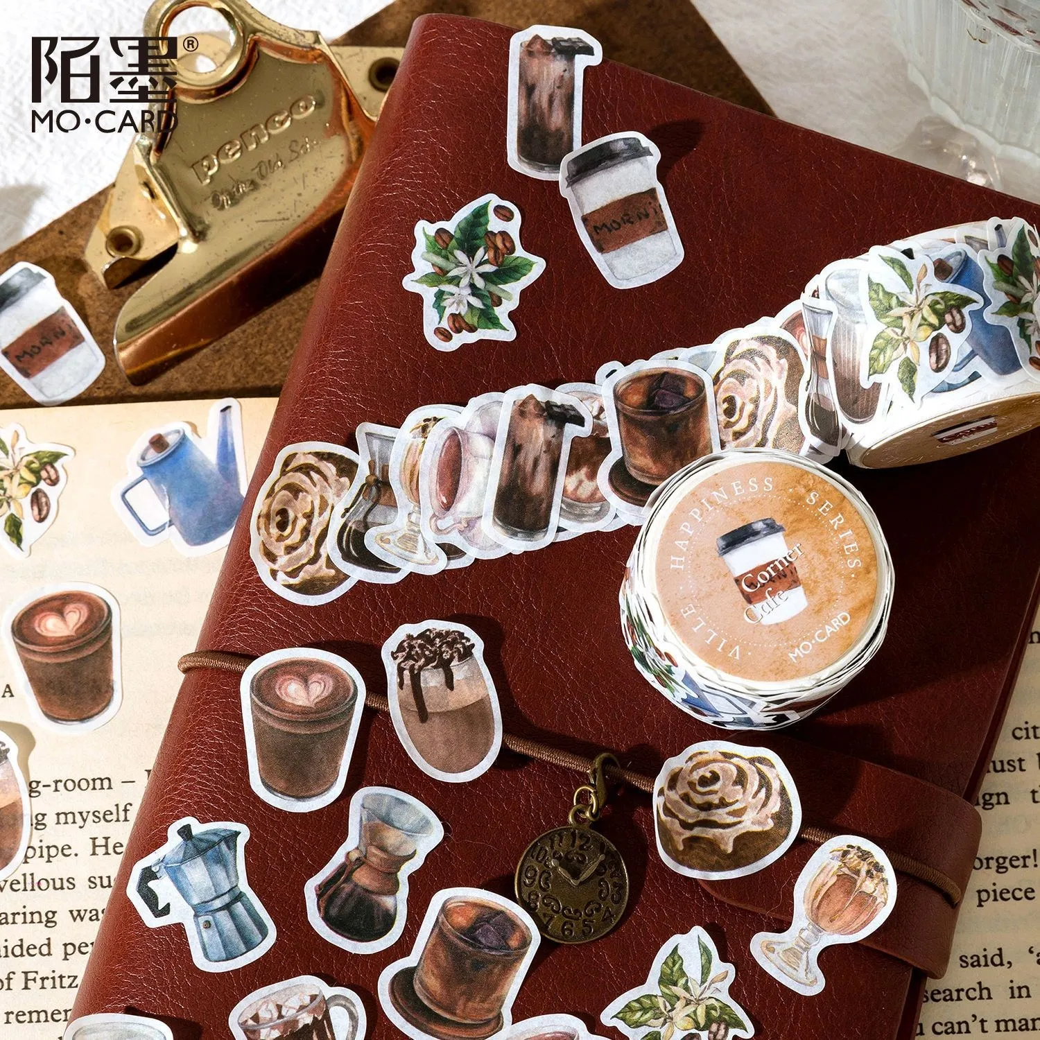 100 Pcs Coffee Cat Flowers Scrapbooking Stickers Cute Sticker Rolls Self-Adhesive DIY Decoration Stickers For Diary arts Crafts