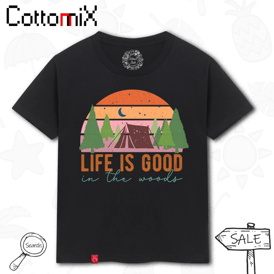 

Cottomix Design Cotton Graphic Tops T Shirt for Women Men Tee Casual Summer Short Sleeve Direct Print Outdoor Camping Lives Good