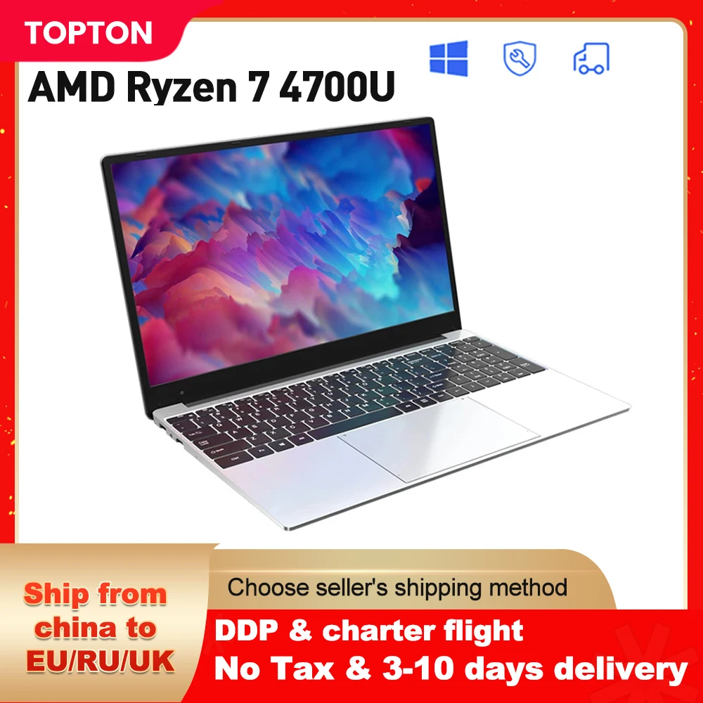 Topton 15.6 Inch Ultrabook AMD Ryzen 7 4700U 3700U Ryzen 5 4500U Max 36GB DDR4 2TB SSD Metal Notebook Windows 10 Gaming Laptop