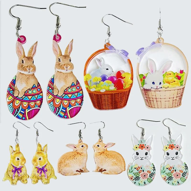

Acrylic Easter Eggs Bunny Hare Rabbit Earrings Drop Dangle Basket Jewelry For Women Girls Kids Charms Festival Gift Accessories