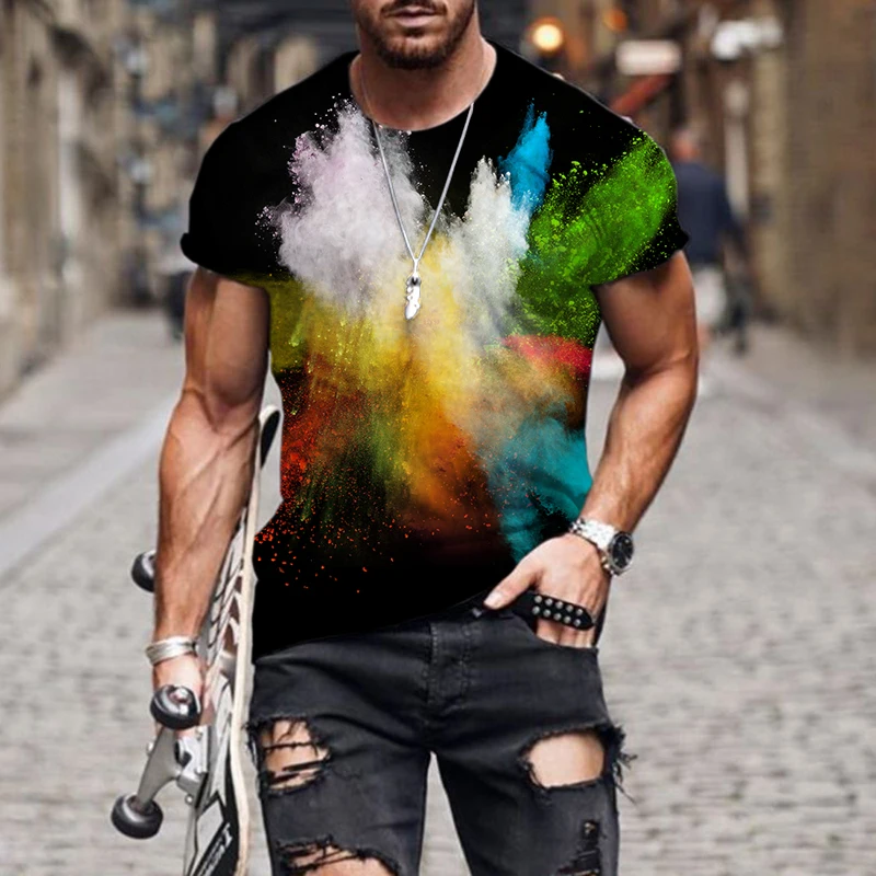 Мужская летняя футболка с разноцветным принтом и коротким рукавом 2022 | одежда