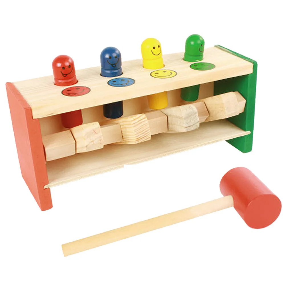 

Baby Wooden Hammer Toys with Mallet Colorful Smile Face Pegs Game Hammering Bench Hammer Pounding for Children Kid Education Toy