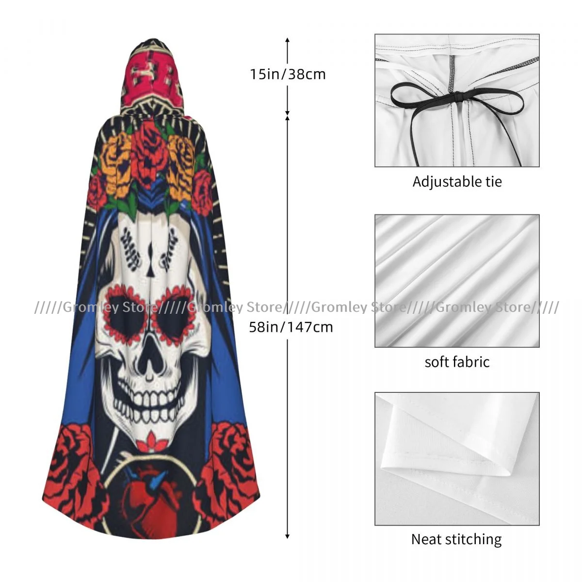 Унисекс накидка на Хэллоуин День мертвых женский с черепом и искусственным