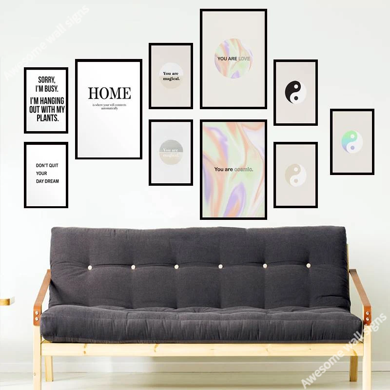 

Ретро градиентный постер Инь Янь в пастельных цветах, психоделический пастельный синий фиолетовый градиентный художественный жестяной пл...