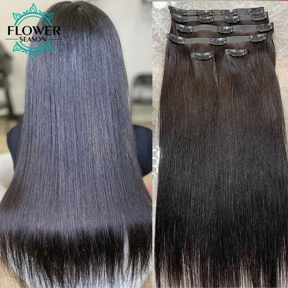 PU Clip in Extensions Human Hair Straight Seamless Clip In Human Hair Extensions Brazilian Skin Weft Clip-on Hair Pieces 150G