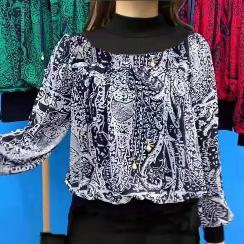 

Women's Spring and Autumn New Fashion Temperament Slim Fit Versatile Half Turtleneck Chiffon Shirt DD 2207