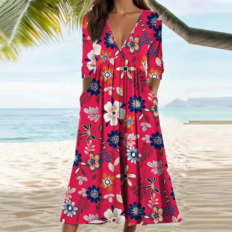 Женское винтажное Плиссированное Платье с принтом повседневное богемное платье