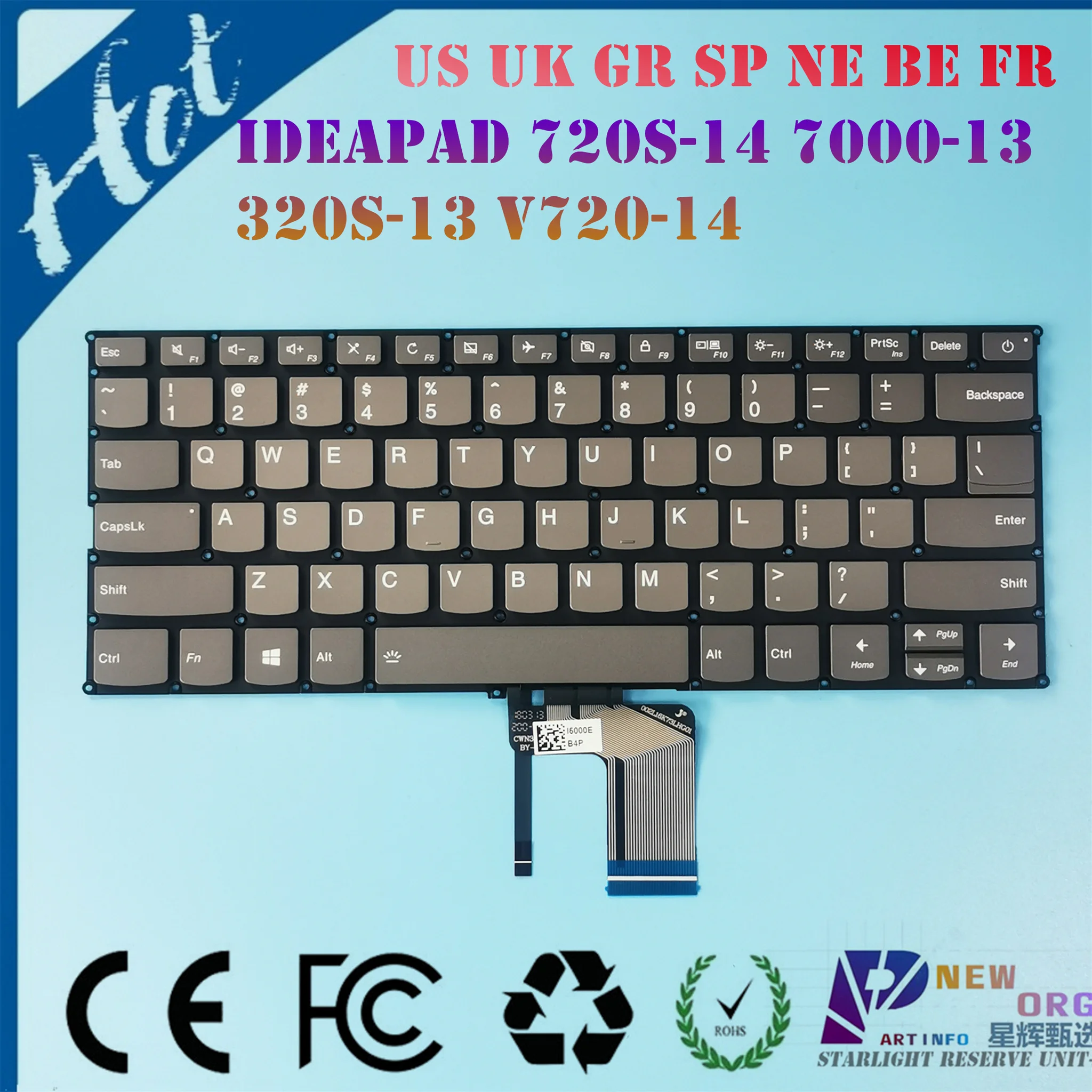 

US UK/GB SP/LA GR NE BE POR BR Laptop keyboard for LENOVO IDEAPAD 320S-13 720S-14 V720-14 K42-80 V530S-14 AIR7000-13 Series GRAY