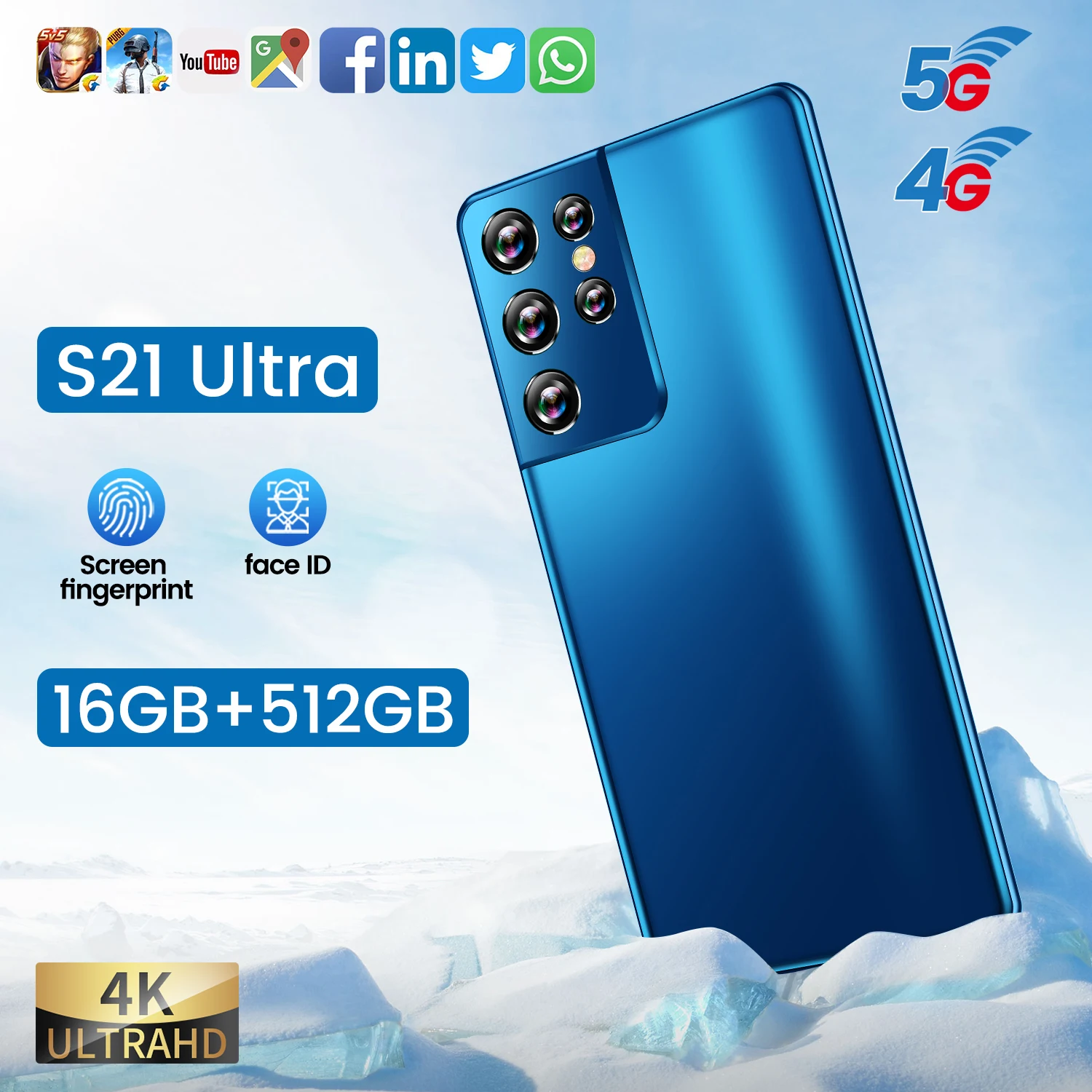 Смартфон глобальная версия S21 Ultra 6 1 дюйма 16 ГБ ОЗУ + 512 Гб ПЗУ Android 11 0 5000 мАч 48 МП |