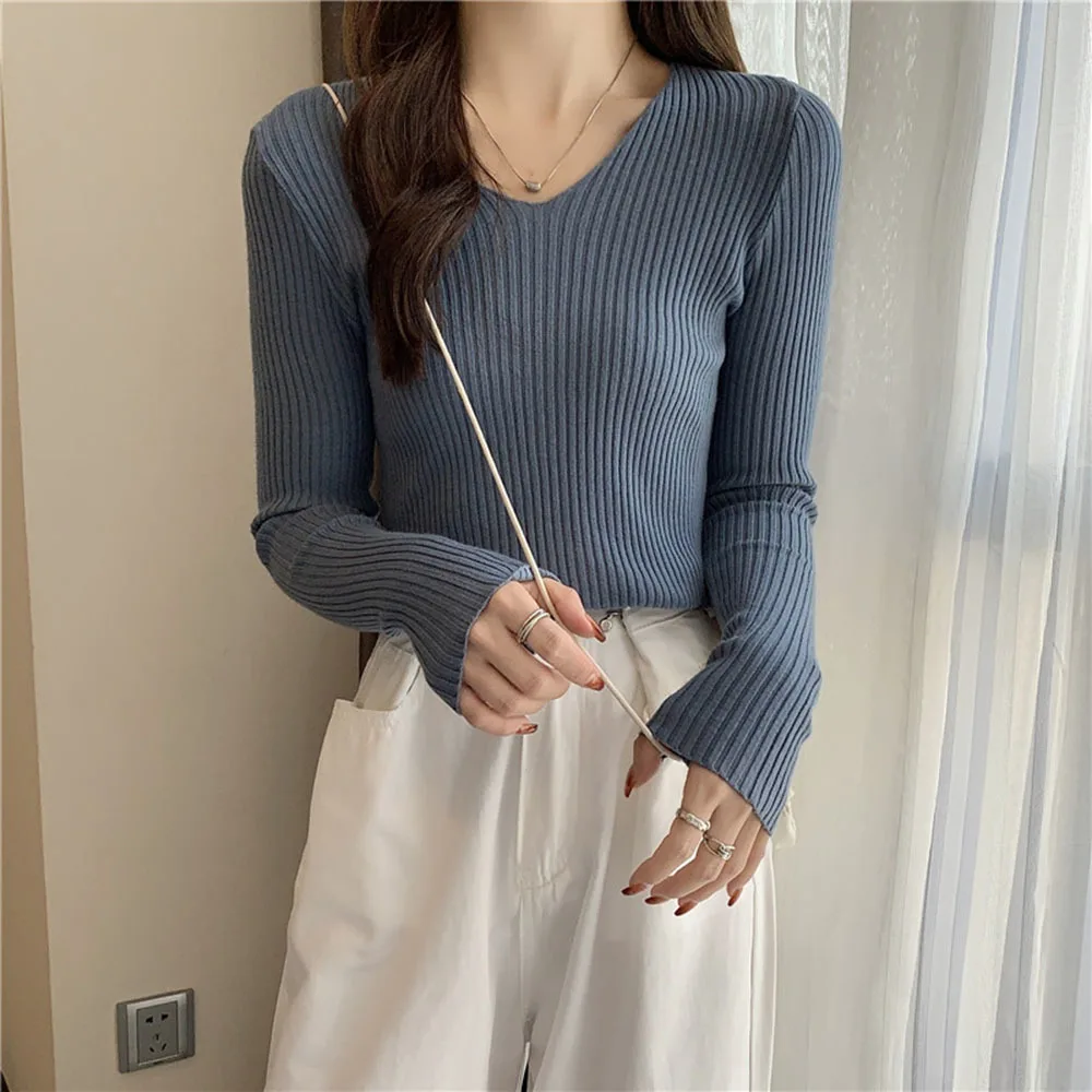 2022 базовый однотонный осенне-зимний пуловер с круглым вырезом Женский вязаный