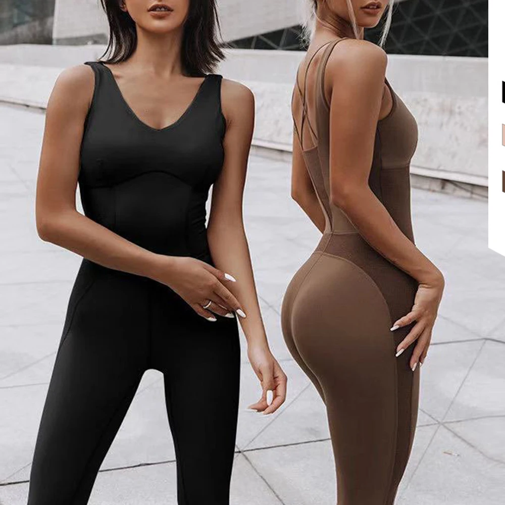 

Женский цельный костюм для йоги, однотонная дышащая эластичная одежда без рукавов для фитнеса, 2023