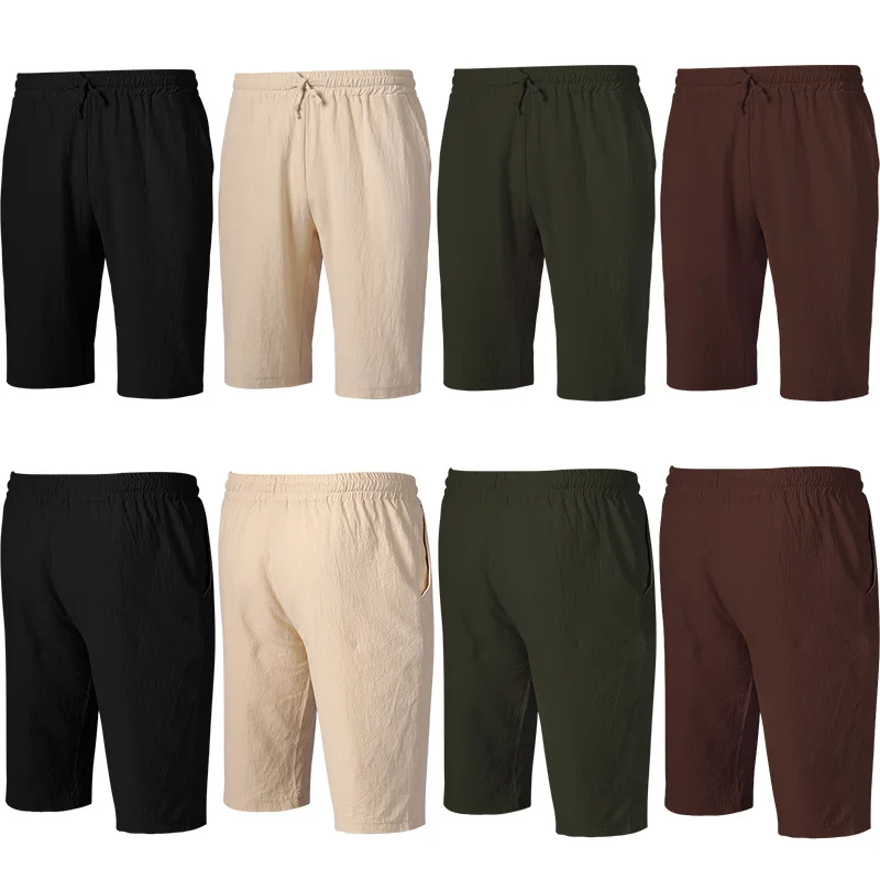 

2022 Medieval Men Linen Drawstring Pants Summer Beach Casual Short Pants Comfortable Breathable Yoga Elastic Waist Sweatpants