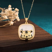 2022 cute gold cartoon tiger necklace geometry white hetian jade zodiac mascot pendant necklaces for women female jewelry 29mm