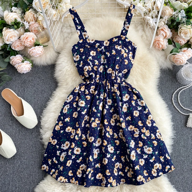 

2022 Beach Style Vestidos Print Floral Sexy Mini Dresses Women High Waist Sleeveless 2020 Summer Dress Holiday 16662