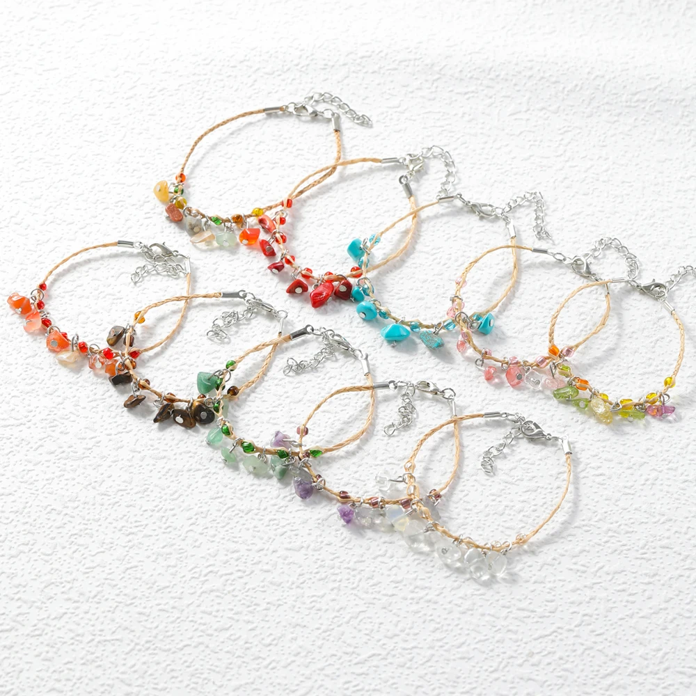 

BEAUTY LAYER New Hot Selling Retro Ethnic Style Natural Stone Crystal Bracelet Wishing Grass Raffia Braided Couple Bracelet