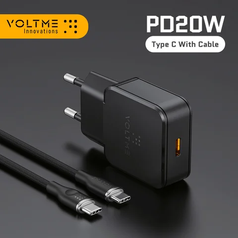 VOLTME PD20W GaN Ultra-Thin Fast Charging USB C PD3.0 QC3.0 Fast Charger for iPhone 16 15 14 Mobile Phone Charger