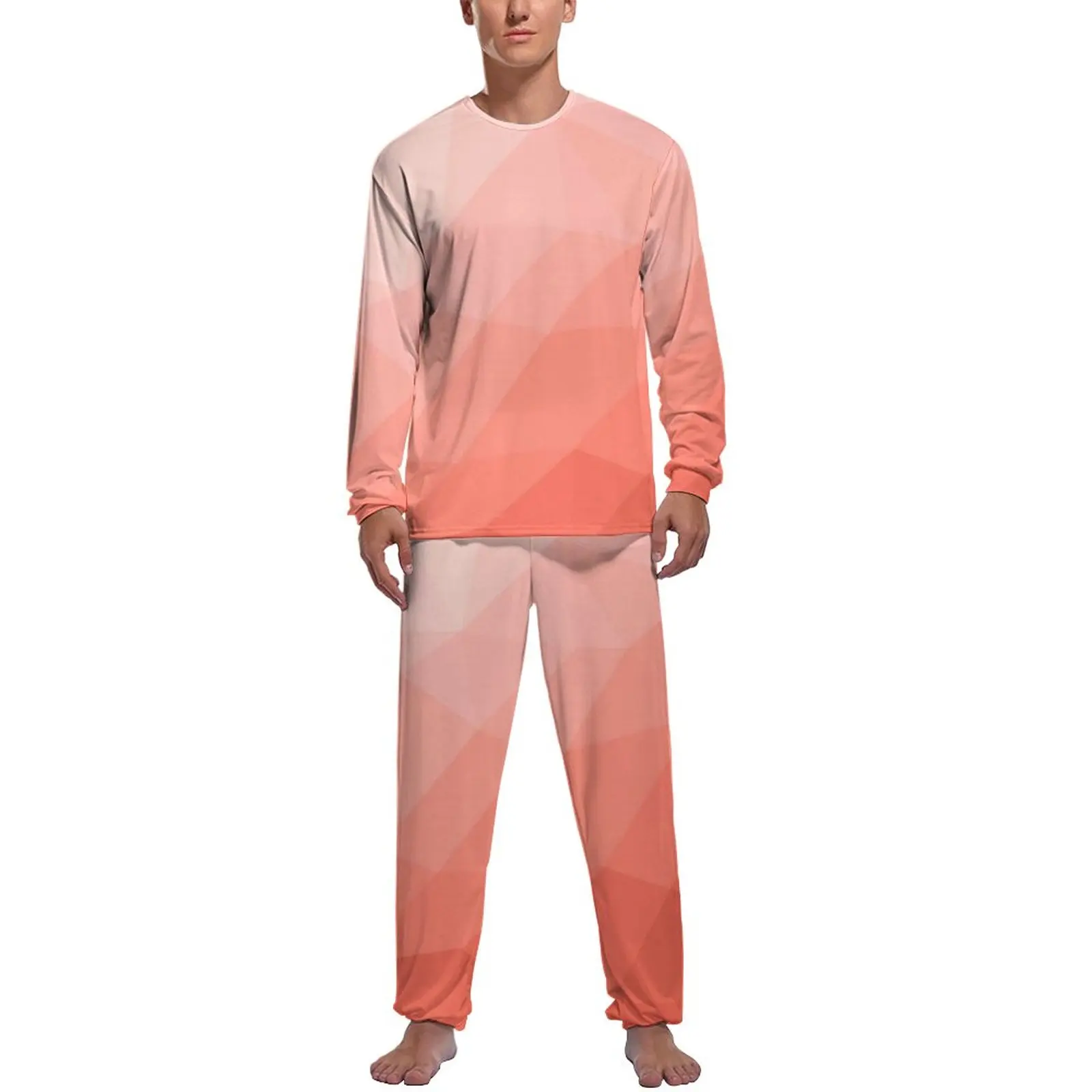 Mesh Ombre Pajamas Autumn Two Piece Geometric Print Trendy Pajama Sets Man Long Sleeves Night Design Nightwear
