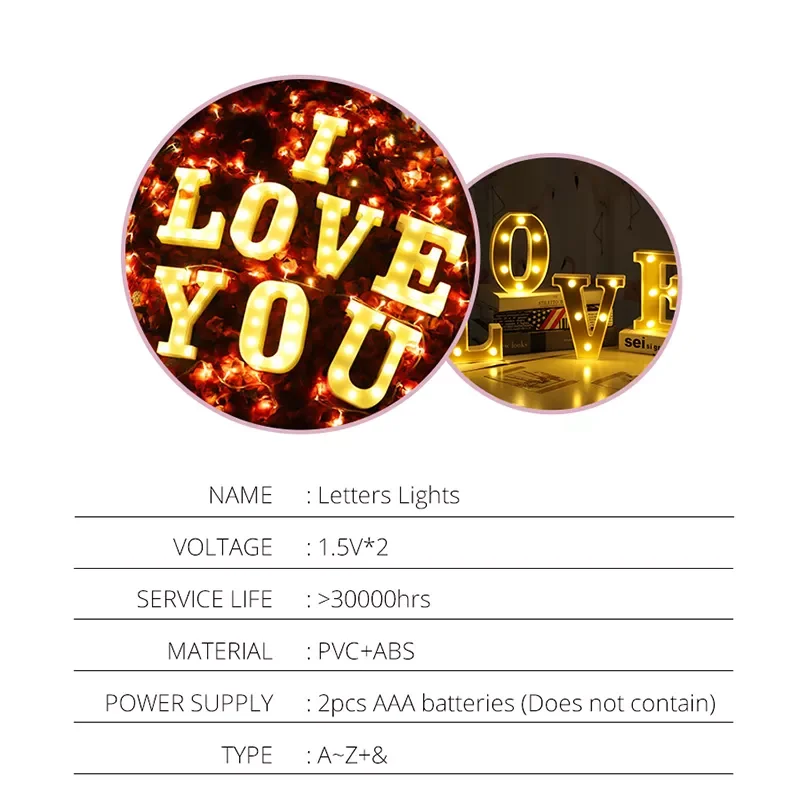 

DIY 3D Letter Light LED Night Lights 26 English Marquee Sign Alphabet Night Lamp Atmosphere Home Wedding Birthday Decor Light
