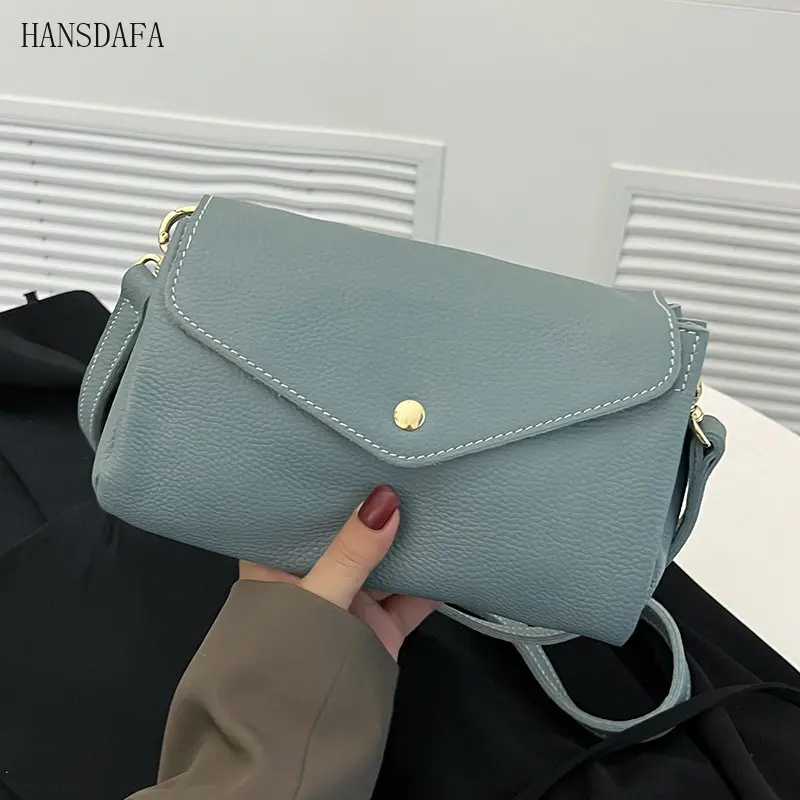 

Fashion Luxury Natural Genuine Leather Women Shoulder Crossbody Bags Solid Color Cow Leather Handbag Small Flap Purse Female