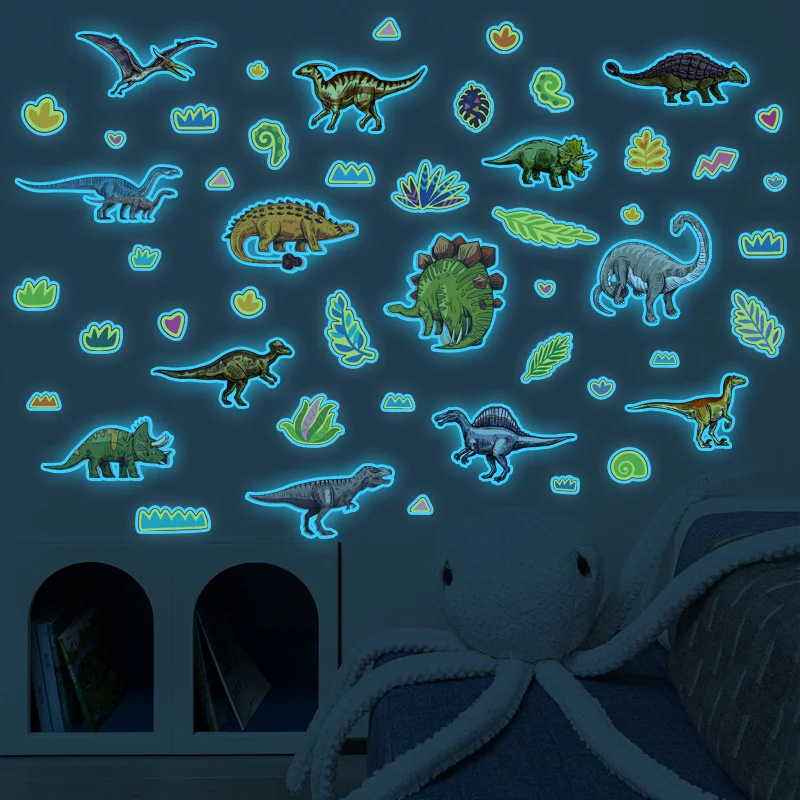 

Blue Light T-Rex Pterosaur Cartoon Luminous Stickers Children's Room Porch Romantic Decoration Modern Style DIY Wall Stickers