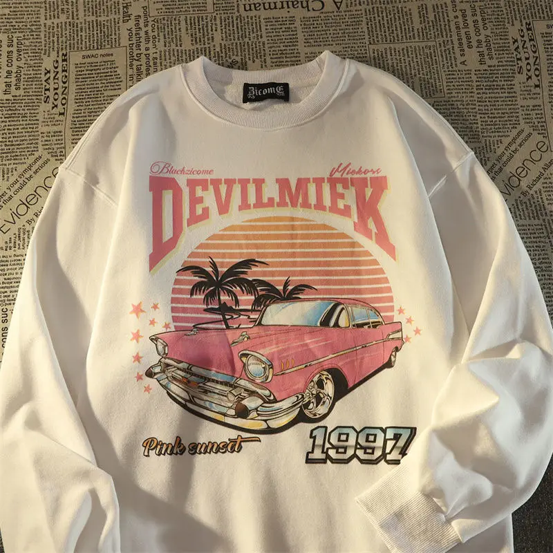 

Женская хлопковая толстовка с круглым вырезом, свободная тонкая толстовка в американском стиле, с принтом заката, в стиле хип-хоп, уличная о...