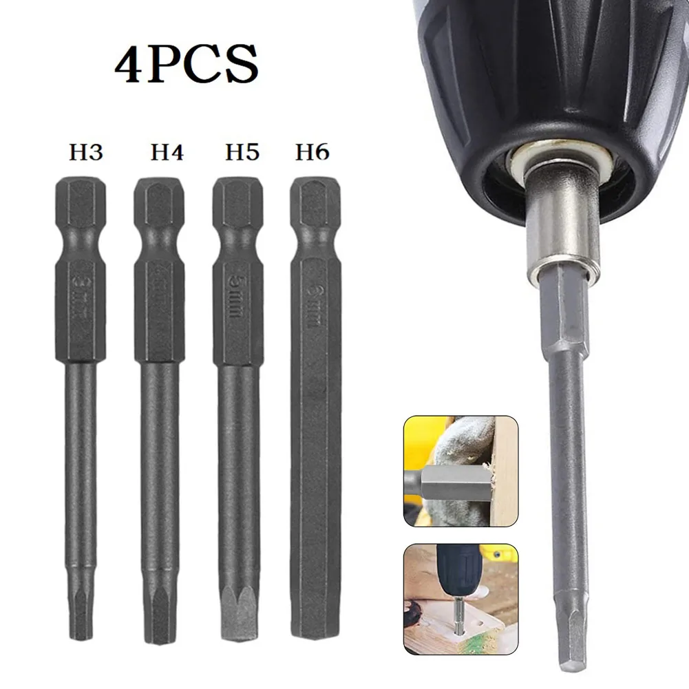 

4PCS Metric Hex Head Wrench Drill Bit 1/4in Shank Magnetic Screwdriver Bit H3-H6