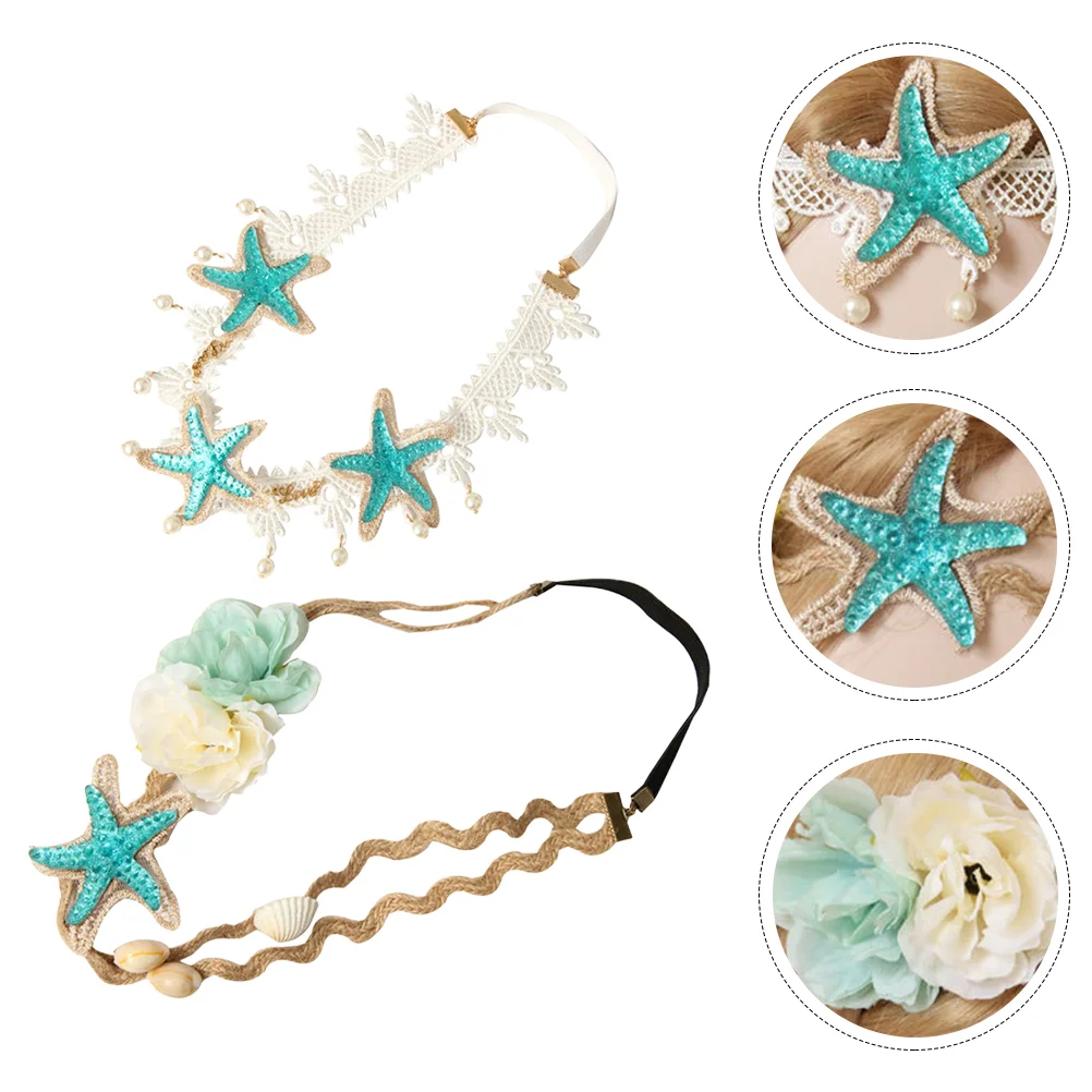 

2 Pcs Starfish Headband Fashion Headdress Hair Girls Flower Woman Seashell Beach Style Accessories Headgear