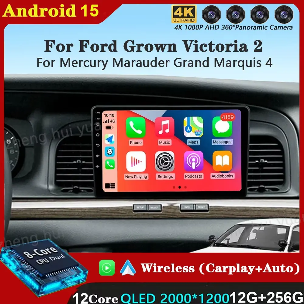 Фото Android 15 Carplay Auto для Ford Grown Victoria 2 для Mercury Marauder Grand Marquis 4 1997-2011 Автомобильное радио, мультимедийное видео №2
