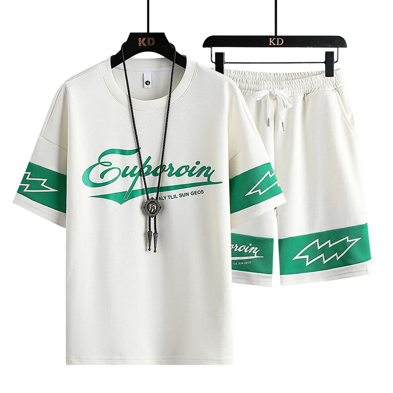 2023 New Short-Sleeved T-shirt Men's Shorts Summer Trendy Letter Printed Men's Top Loose Casual Fashion Brand T-shirt Suit