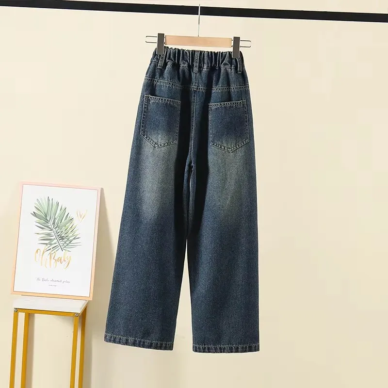 Детские классические джинсы с синим сердечком для девочек модные джинсовые