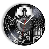handmade vinyl wall clock watch vintage in gods time scripture bible cross saat jesus christian religious spiritual record time