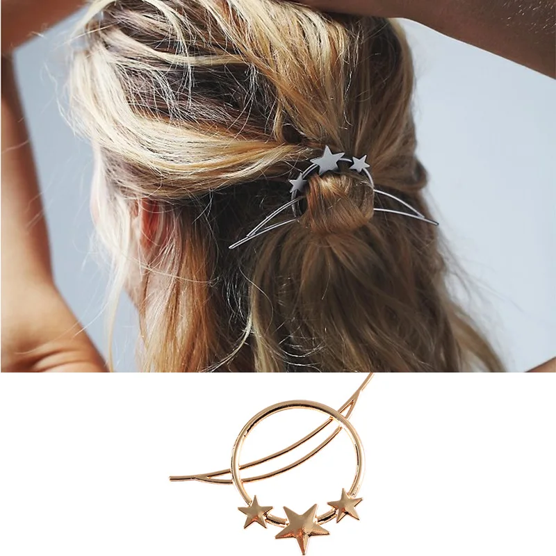 

Fashion Hair Stick Boho Circle &Star Hair Accessories Shaped Bun Holder Cage Hair Pins for Women Hairwear Jewelry H046