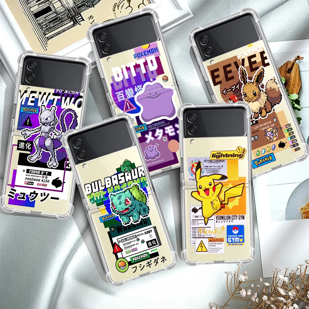 

Pokemon Pikachu Luxury Case For Samsung Galaxy Z Flip 3 5G Funda Z Flip3 Clear PC Hard Shockproof Back Phone Coque Shell
