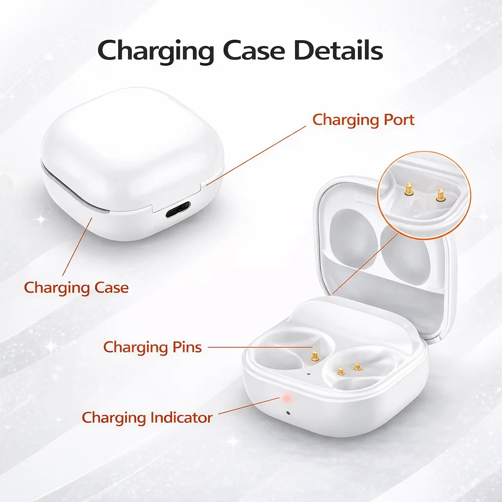 Чехол для проводной зарядки, совместимый с Galaxy Buds 2 SM-R177, аккумулятор 450 мАч, Type-C, светодиодная подсветка, сменный зарядный блок (art.: 3920d41acc34c) - 3920d41acc34c