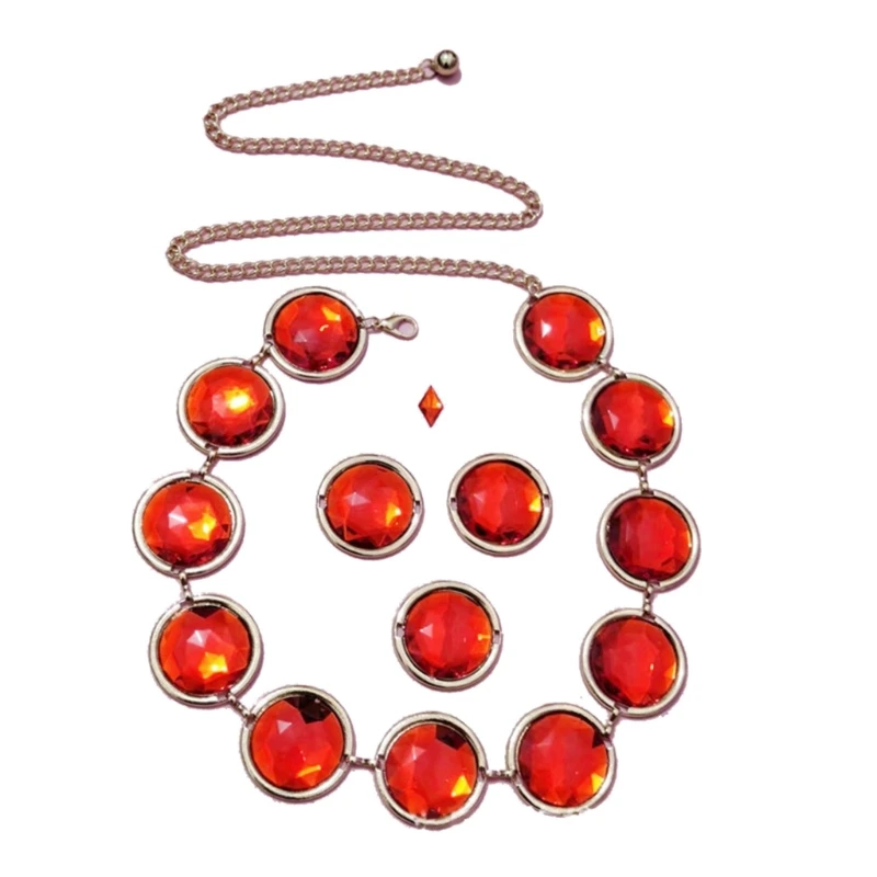 

Red Gems Waist Belt Stone Chain for Costumes Props Adjustable Metal Waist Chain