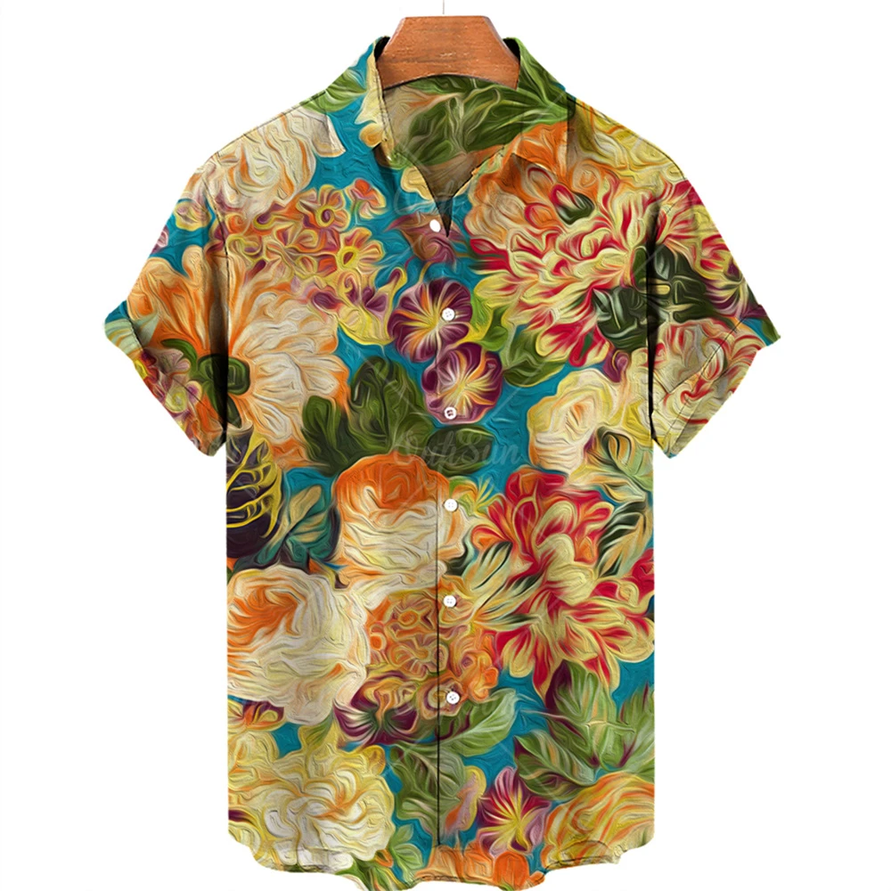 Hawaiian men's large shirt, Harajuku 3D flower print shirt, casual, loose, retro, 2023 new beach men's wear