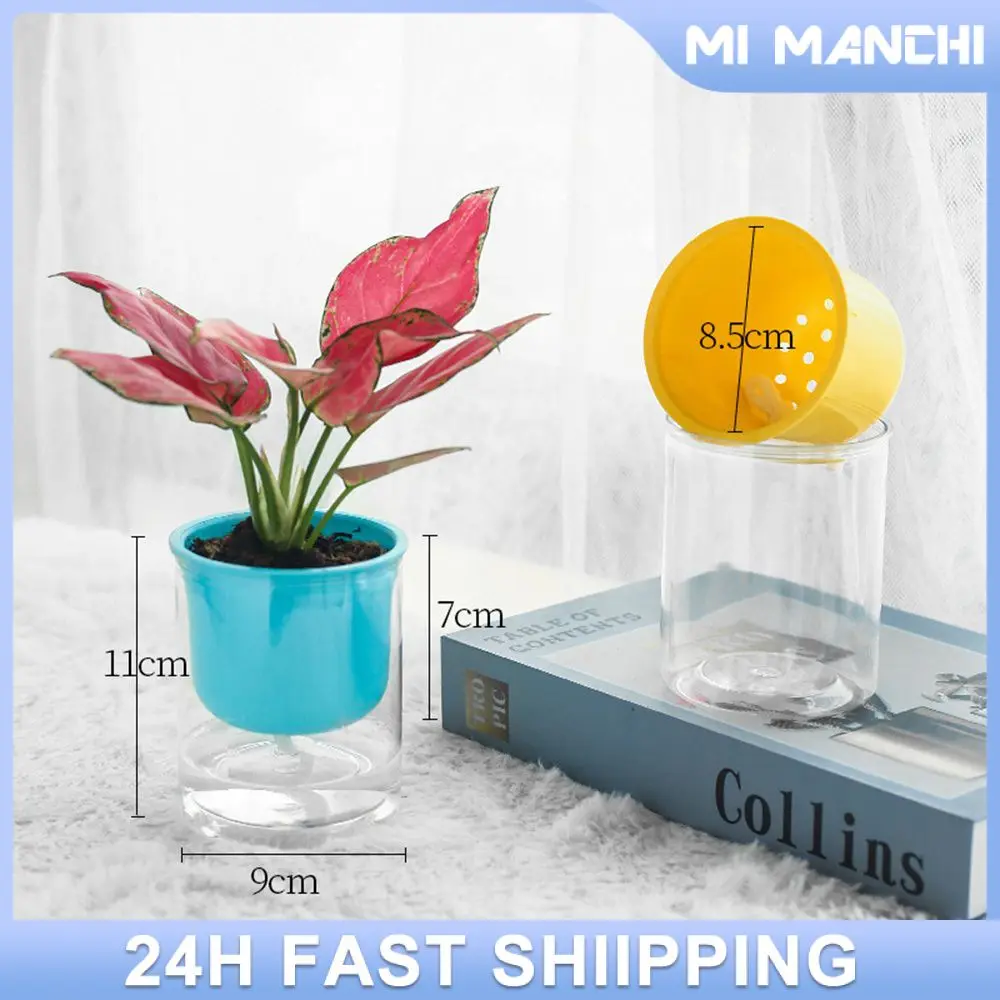 

Automatic Absorbent Flower Pot Transparent Simplicity Plant Straight Pot Garden Decoration Resin Flowerpot Macron