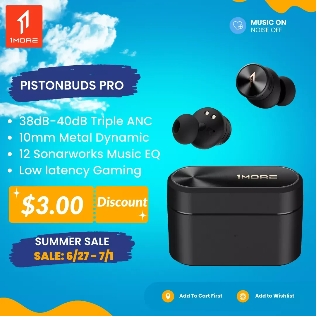 

[ World Premiere ] 1MORE PistonBuds Pro 38dB ANC Noise Canceling Headphones Metal Driver Bass Booster Earbuds 30H Playtime