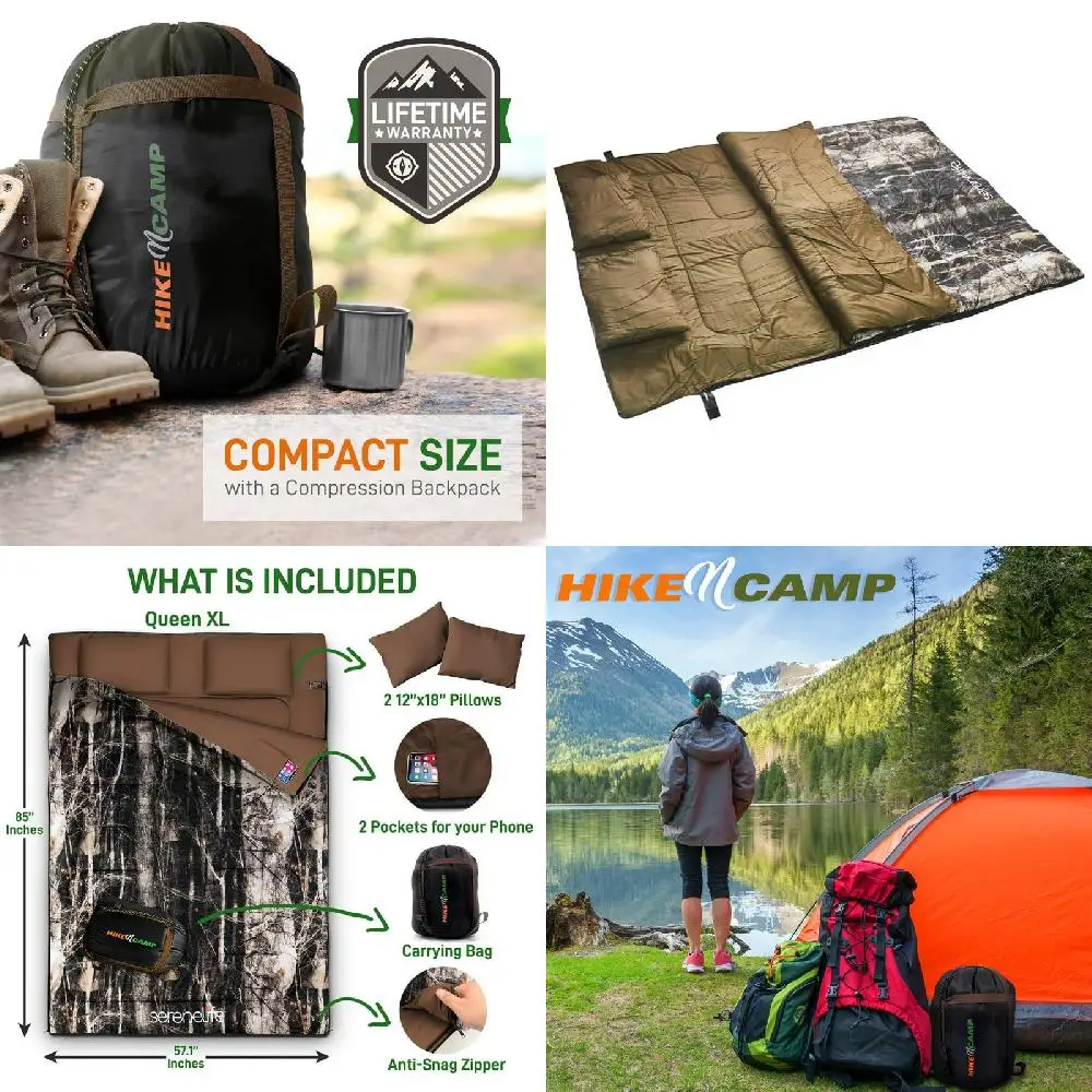 

"Perfect for Camping, Backpacking: Lightweight & Waterproof Real Trees Double Sleeping Bag with Two Pillows for Adults or Teens"