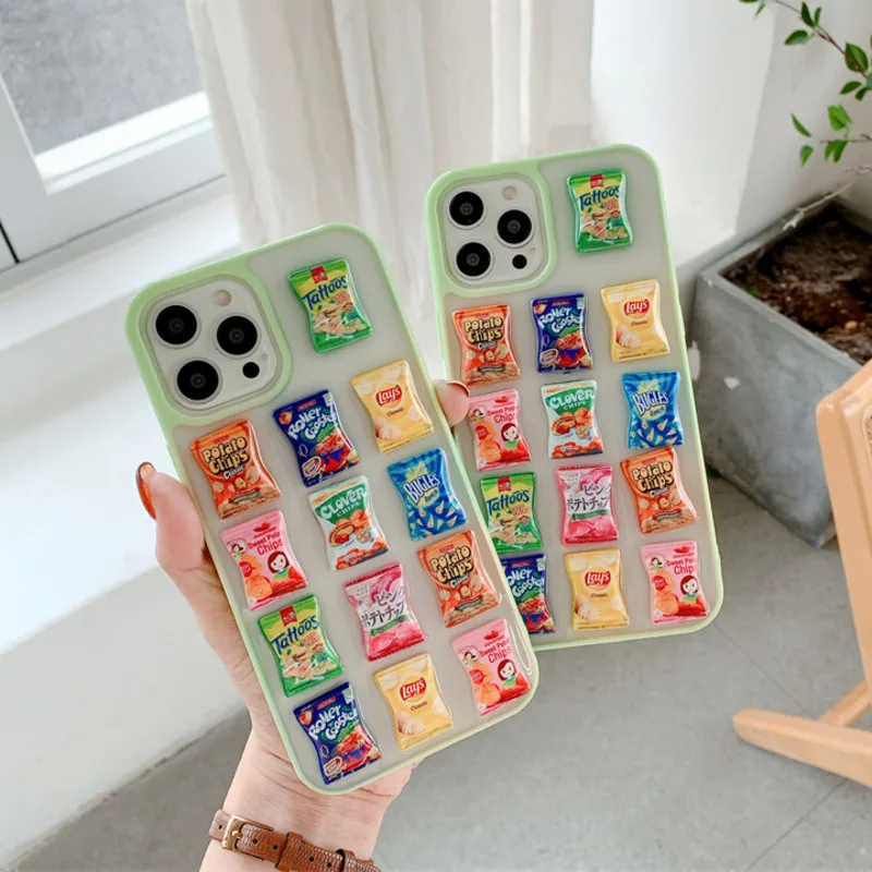 

3D Kawaii Potato Chips Snacks Case For iPhone 13 12 11 Pro Xs Max Soft Cute Silicone TPU Cover for iphone X Xr 7 8 Puls SE 2020