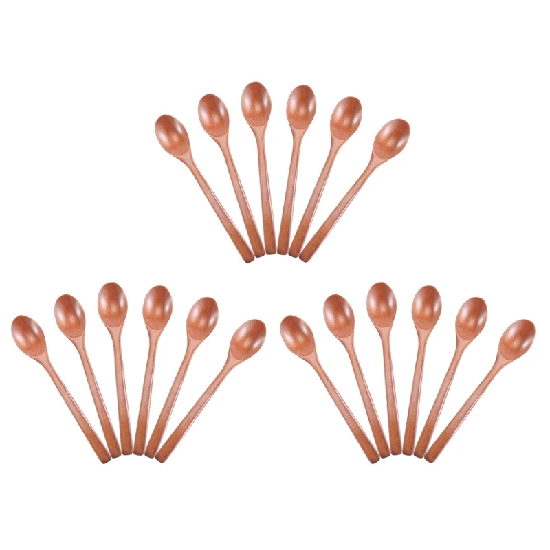 

Wooden Spoons, 18 Pieces Wood Soup Spoons For Eating Mixing Stirring, Long Handle Spoon Kitchen Utensil