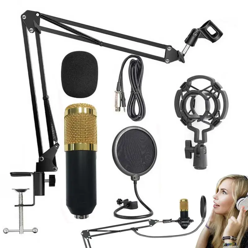 

Podcast Condenser Microphone Kit BM-800 Mic Kit With Adjustable Boom Arm Mic Set For Studio Recording & Broadcasting & Live