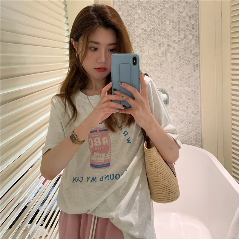 

Cotton Women's T-shirt Oversized Fashion Casual O-neck Tees Female Clothes Loose Short Sleeve Top